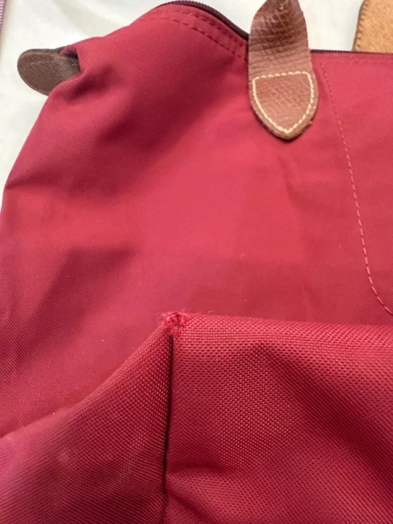 Longchamp Red Nylon Tote with Brown Leather Trim - Picture 12 of 14